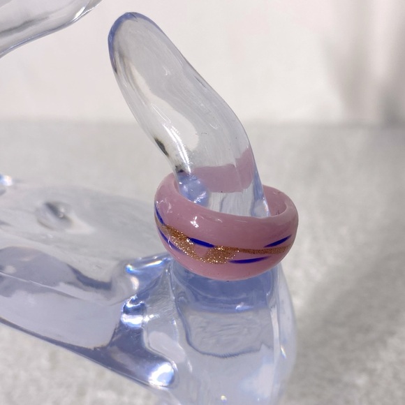 Vintage Art Glass Handmade Pink Gold Blue Band Ring - Picture 2 of 10